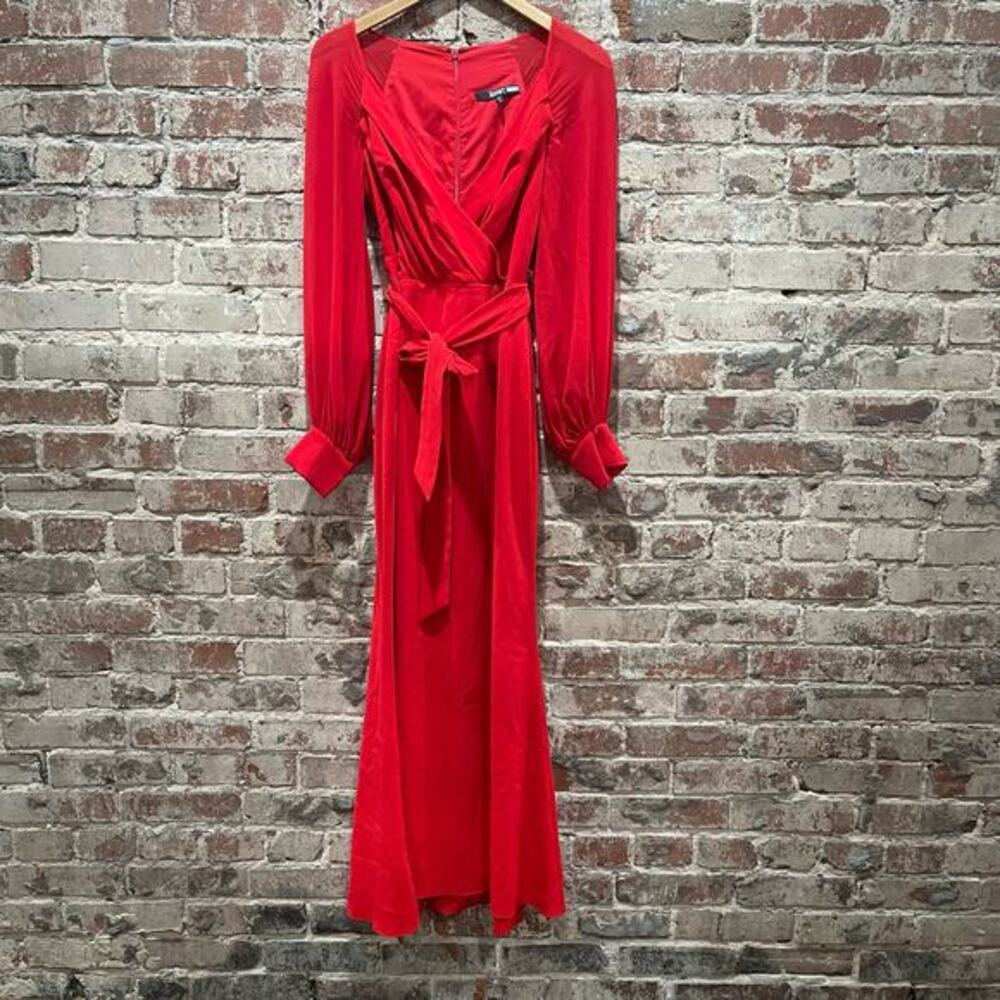 Badgley Mischka Red Bow Crepe Dress Size 2 - Picture 4 of 10